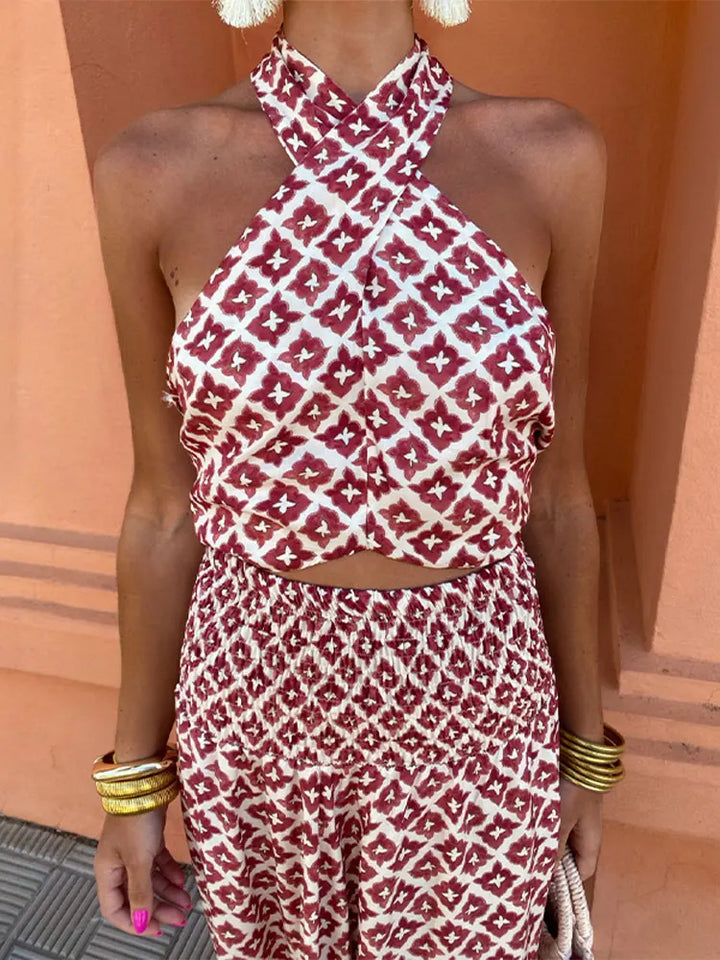 Jantine | Geprinte Halter Tweedelige Set