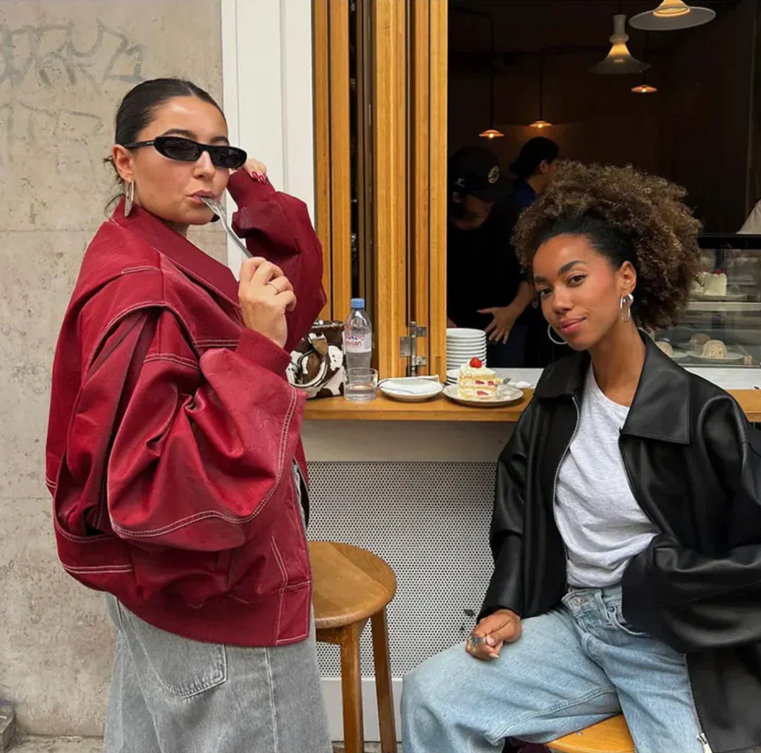 Veerle | Oversized Imitatieleren Bomberjas