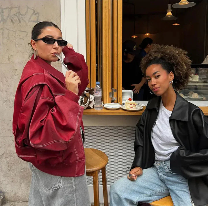 Veerle | Oversized Imitatieleren Bomberjas