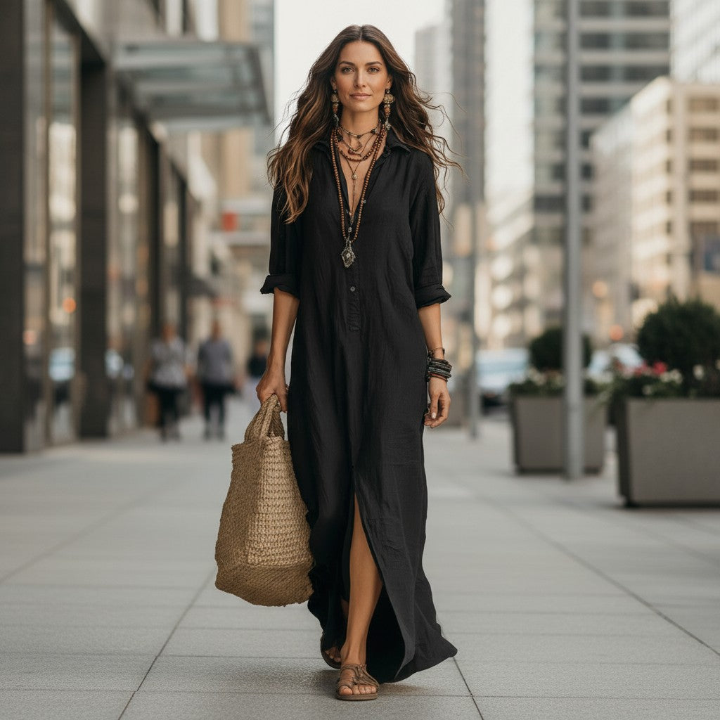 Vivian | Soepelvallende Blouse Maxi-jurk