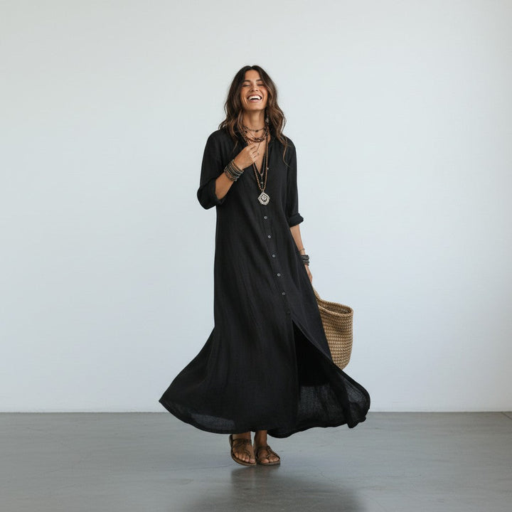 Vivian | Soepelvallende Blouse Maxi-jurk