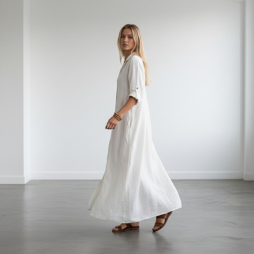 Vivian | Soepelvallende Blouse Maxi-jurk