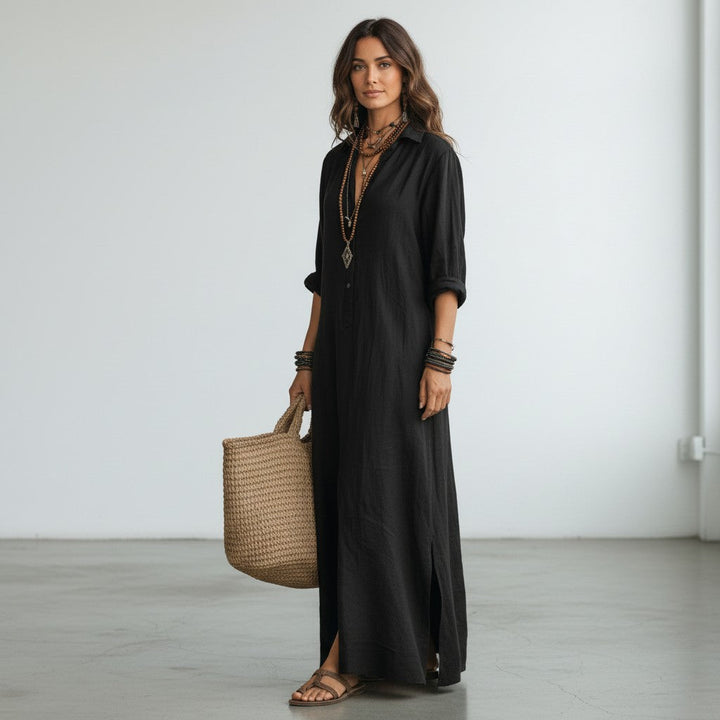 Vivian | Soepelvallende Blouse Maxi-jurk