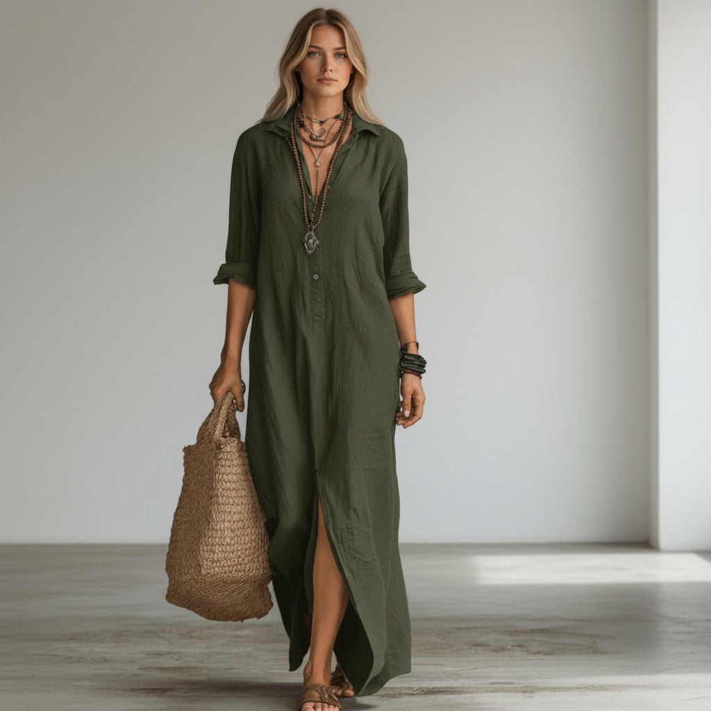 Vivian | Soepelvallende Blouse Maxi-jurk