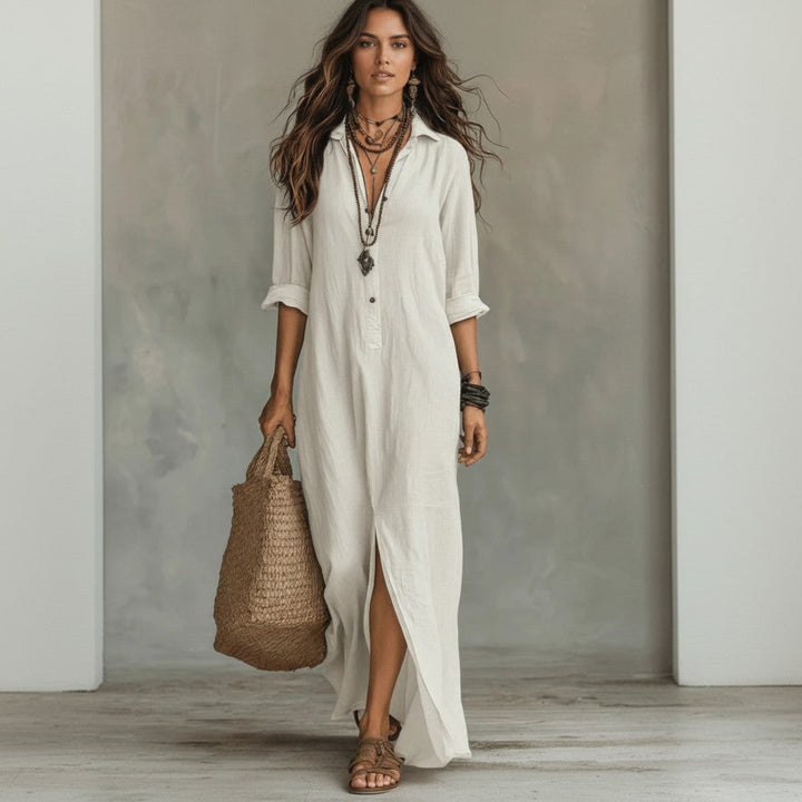 Vivian | Soepelvallende Blouse Maxi-jurk