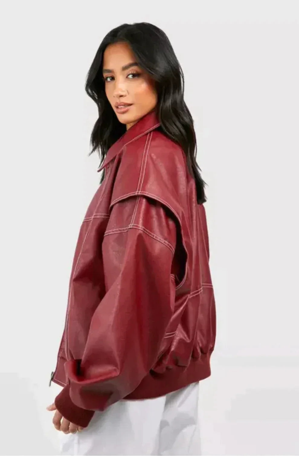 Veerle | Oversized Imitatieleren Bomberjas