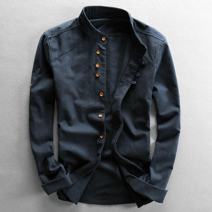 Everdien | Katoen-Linnen Blouse met Kraag
