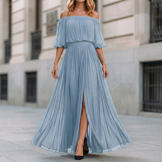 Remi | Ethereal Off-Shoulder Pleated Maxi Dress