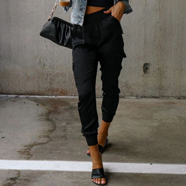 Elske | Satijnen High Waist Cargobroek