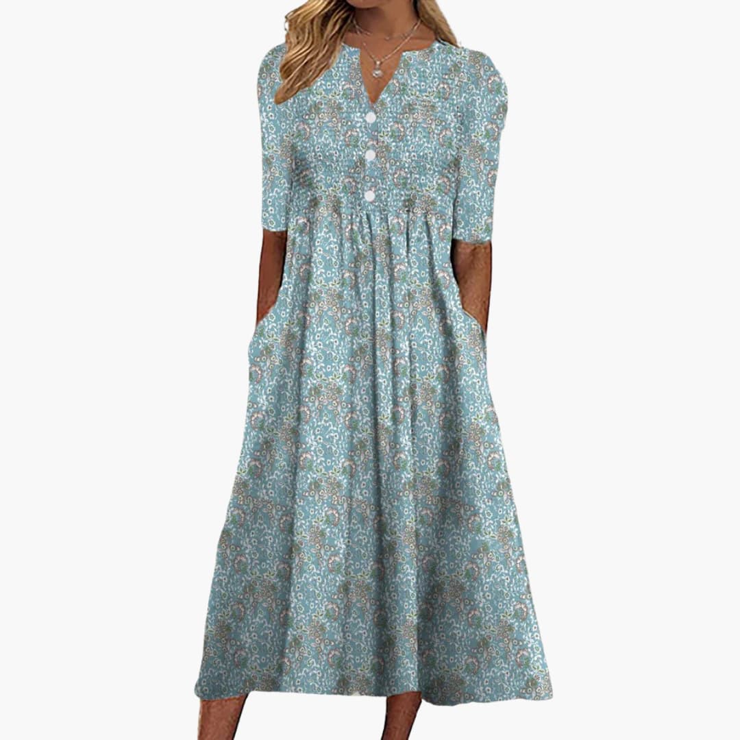 Faith | Women's Midi Dress with Floral Print and Buttoned Front