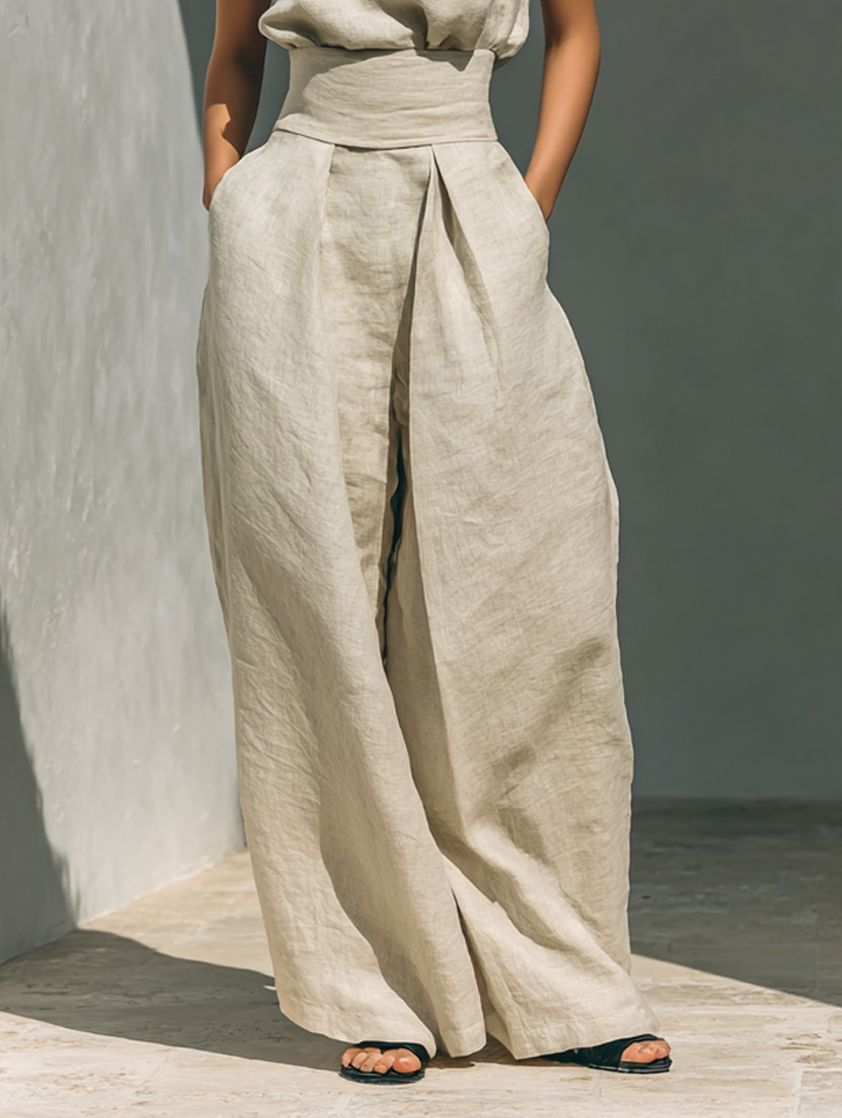 Fenna | Linnenmix Co-ord Set met Wijde Broek