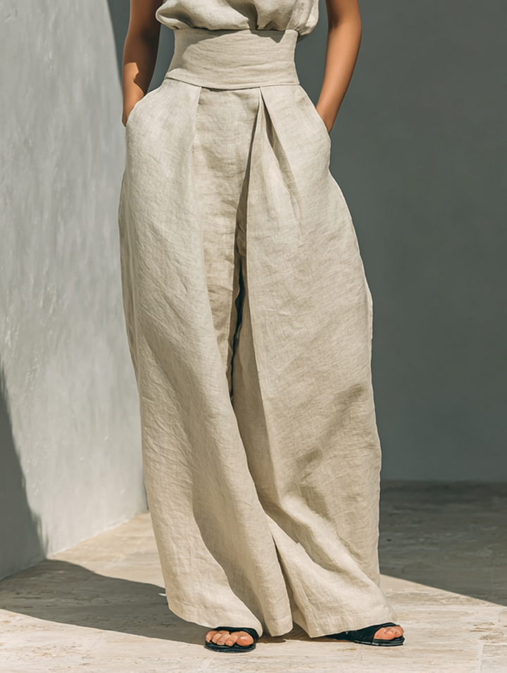 Fenna | Linnenmix Co-ord Set met Wijde Broek