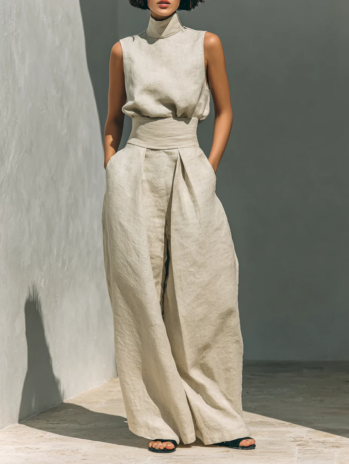Fenna | Linnenmix Co-ord Set met Wijde Broek