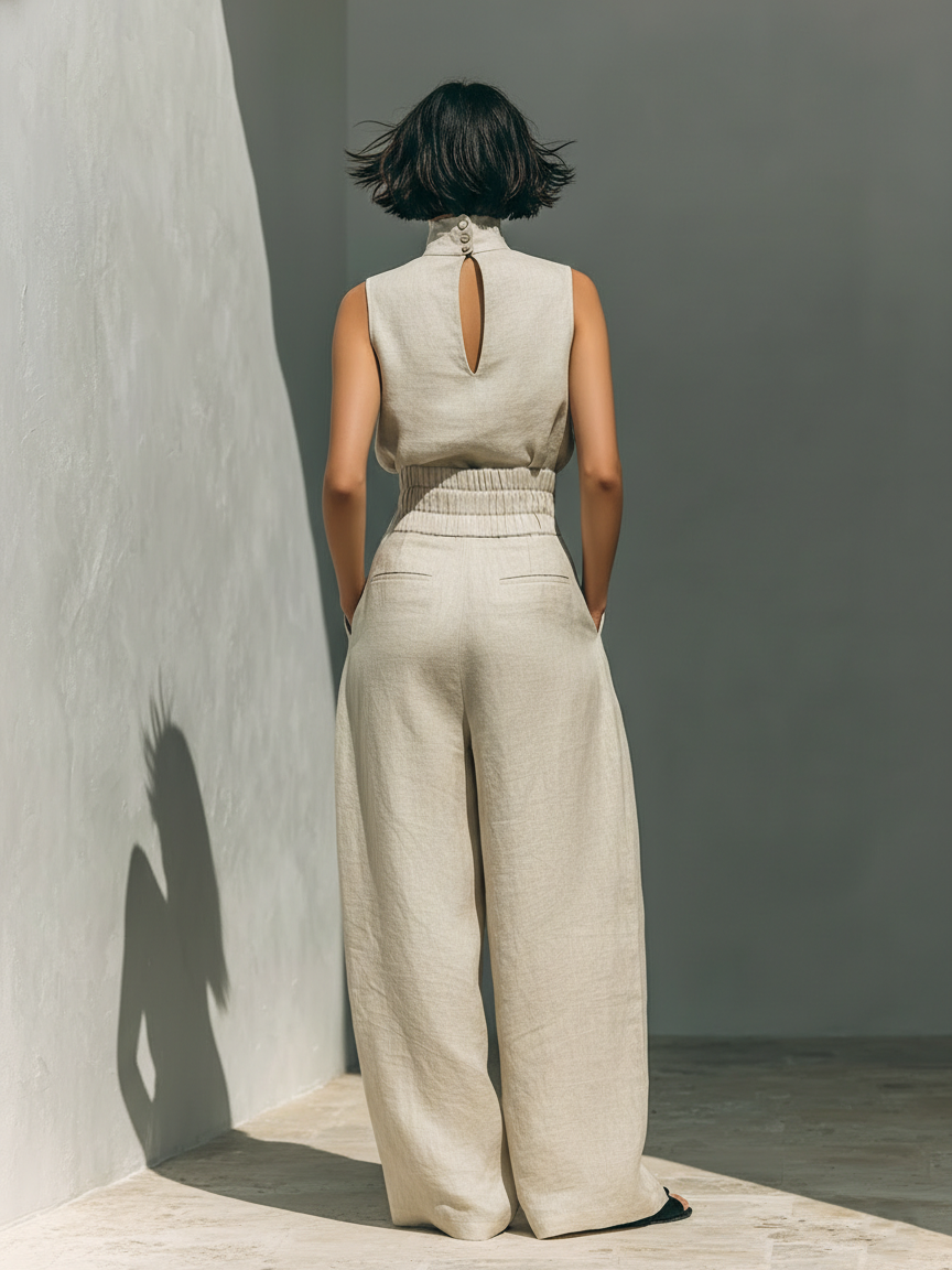 Fenna | Linnenmix Co-ord Set met Wijde Broek