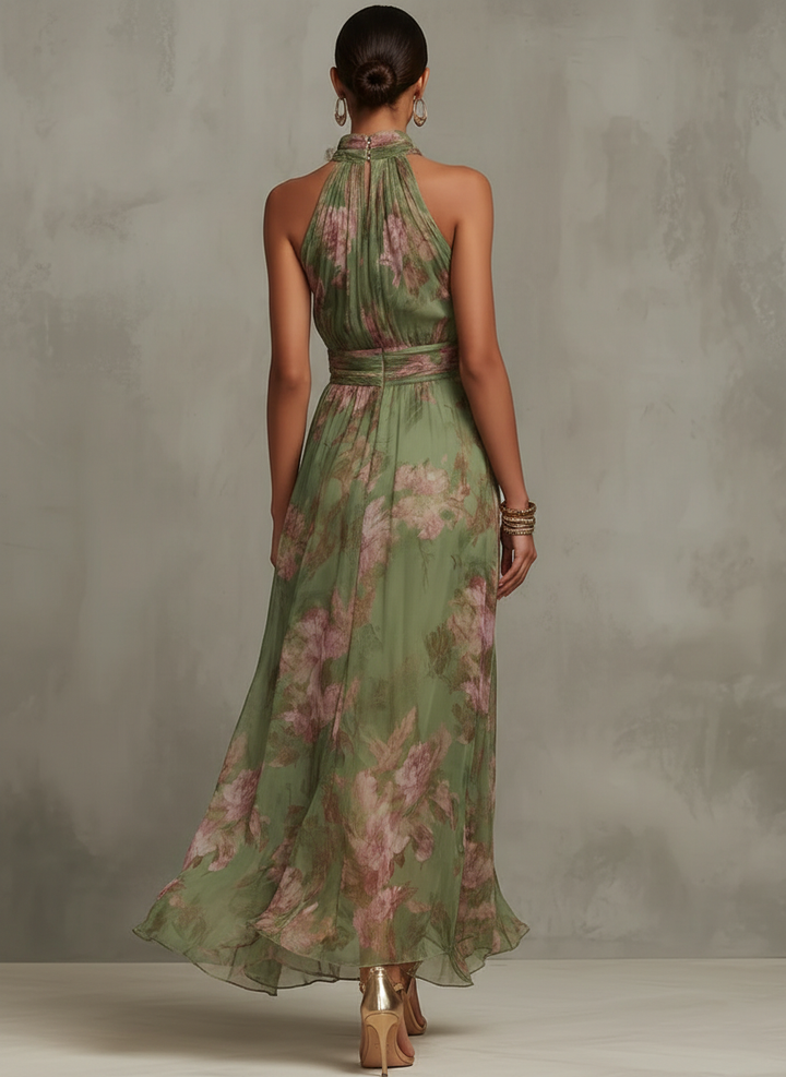 Grietje | Chiffon Halter Maxi-jurk met Bloemen
