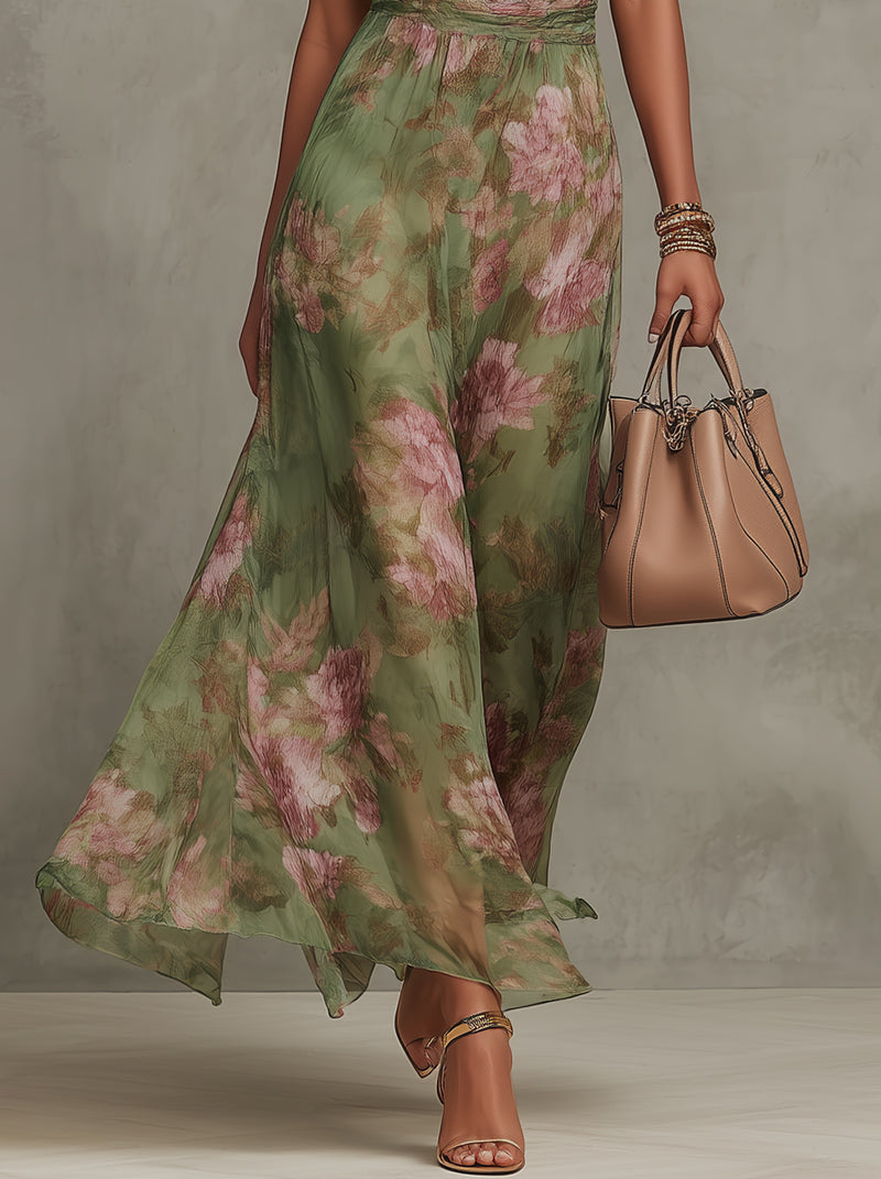 Grietje | Chiffon Halter Maxi-jurk met Bloemen