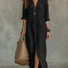 Soline | Oversized Black Maxi Dress with Buttons