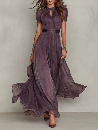 Flavia | Elegant Purple Chiffon Keyhole Maxi Dress