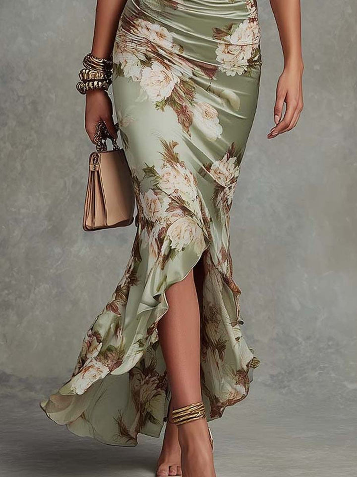 Elin | Asymmetrische Satijnen Maxi-jurk