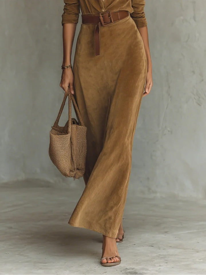 Sofie | Suède Doorknoop Maxi-jurk