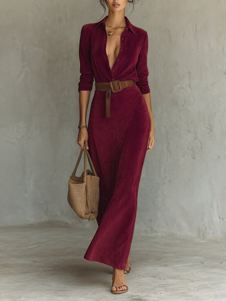 Sofie | Suède Doorknoop Maxi-jurk