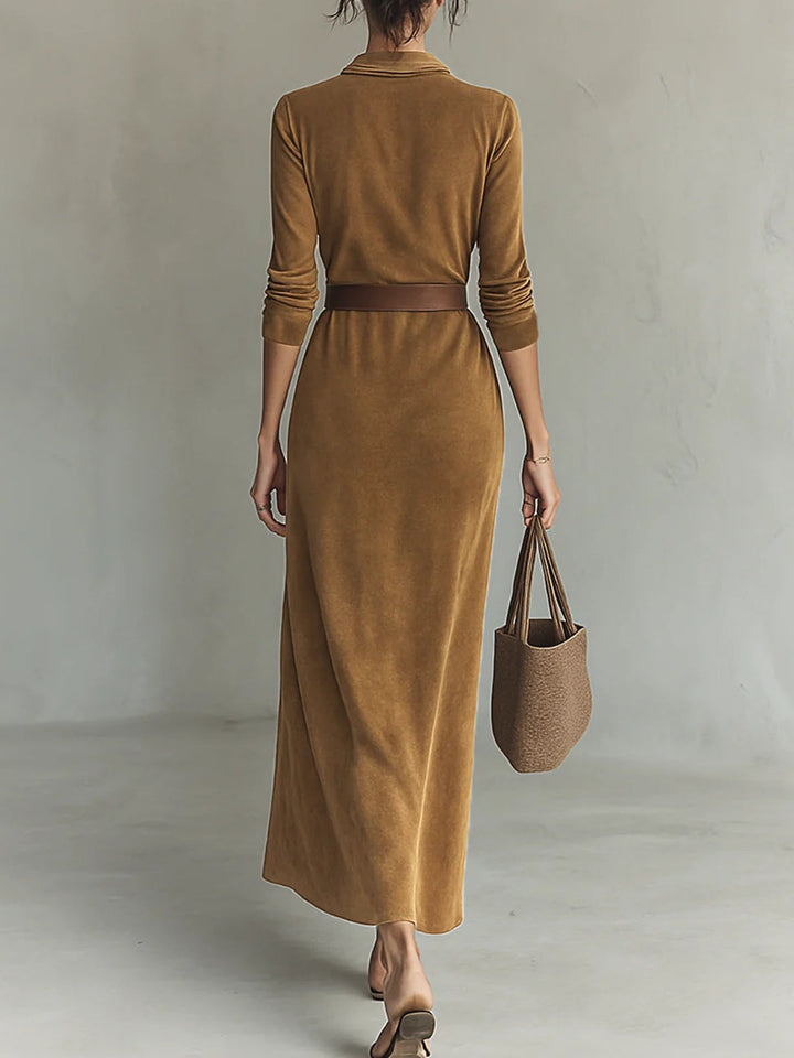 Sofie | Suède Doorknoop Maxi-jurk