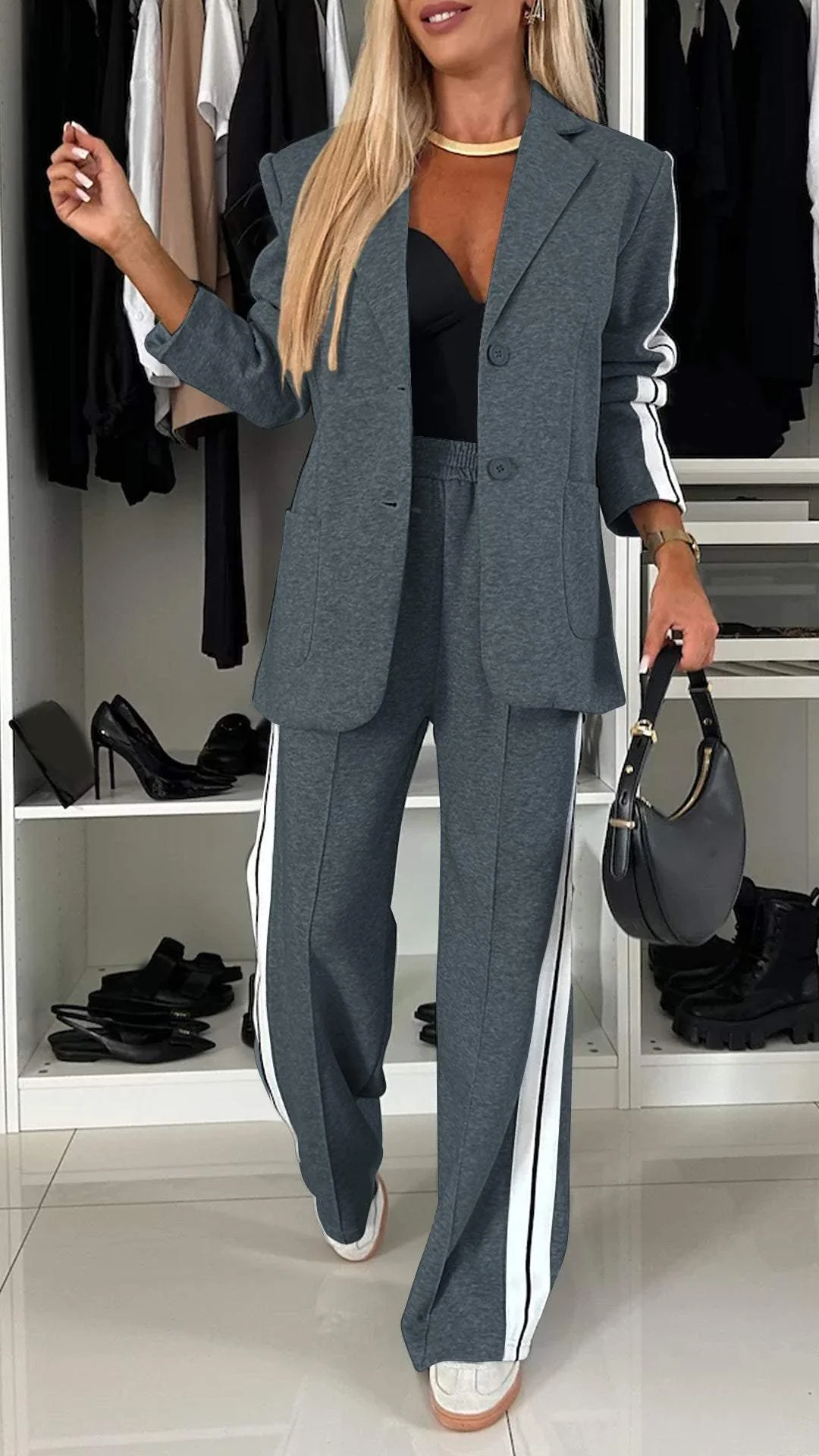 Geeske | Wijde Pantalon met Sportieve Bies