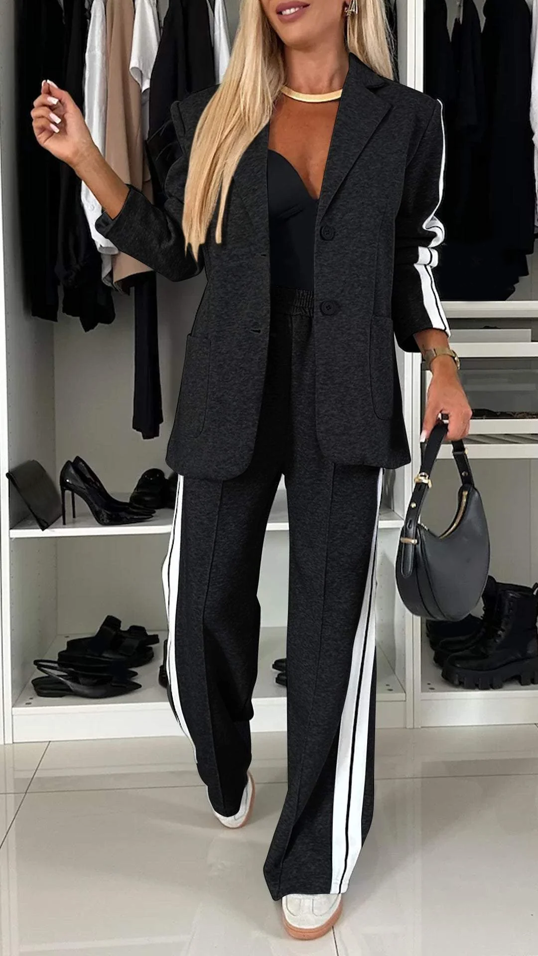 Geeske | Wijde Pantalon met Sportieve Bies