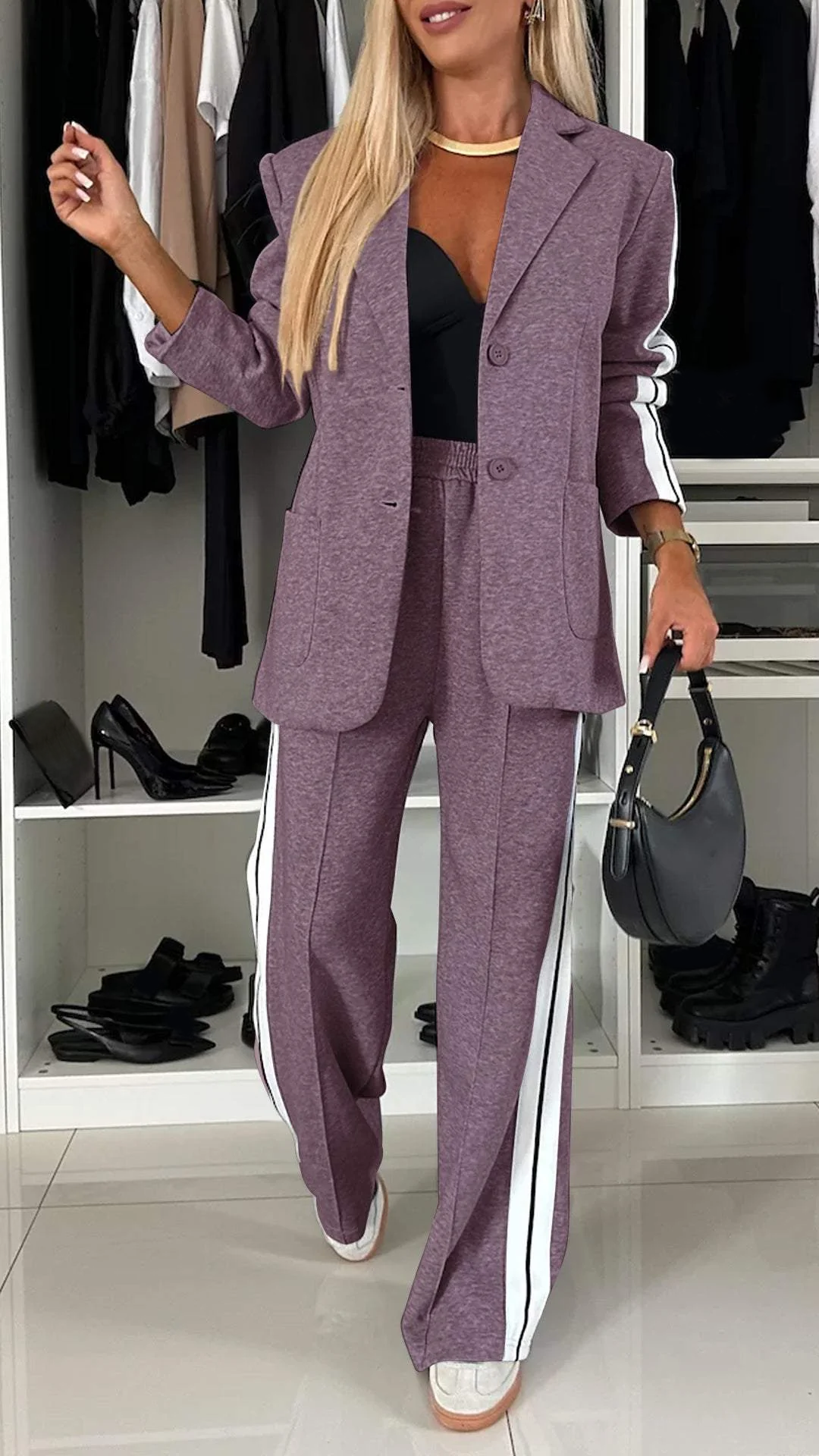 Geeske | Wijde Pantalon met Sportieve Bies