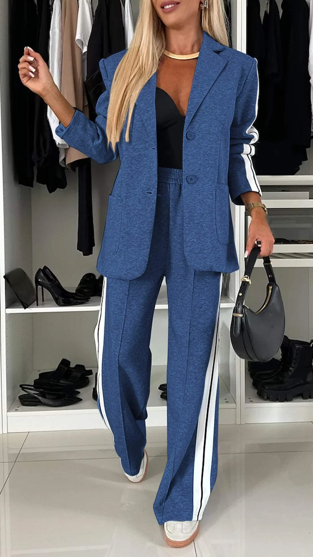Geeske | Wijde Pantalon met Sportieve Bies