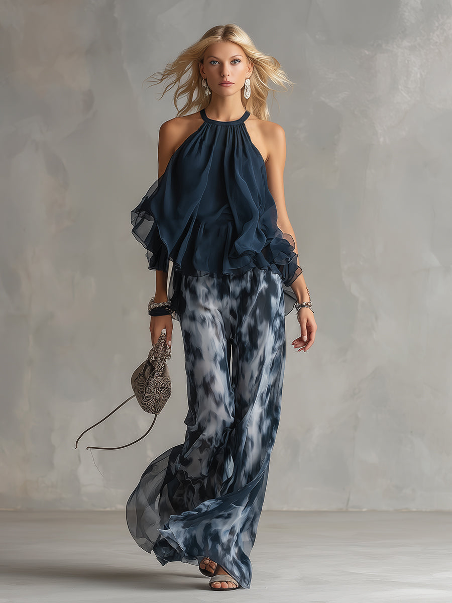 Wilma | Chiffon Tweedelige Set met Halternek