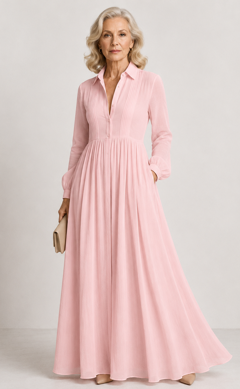 Ursula | Geplooide Doorknoop Maxi-jurk