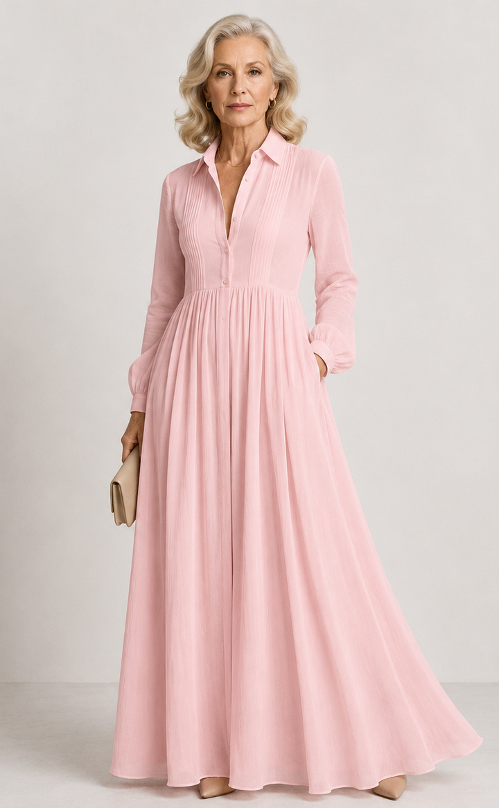 Ursula | Geplooide Doorknoop Maxi-jurk