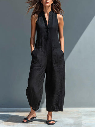 Sloane | Sleeveless Minimalist Jumpsuit for Women with High Collar and Buttons