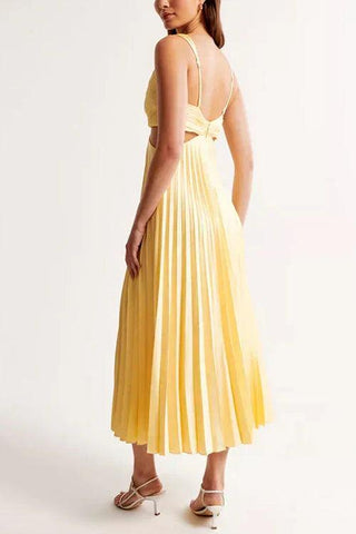 Leslie | Midi dress with V-neck and Pleated Skirt