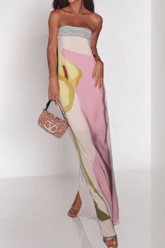 Grietje | Strapless Geprinte Maxi-jurk