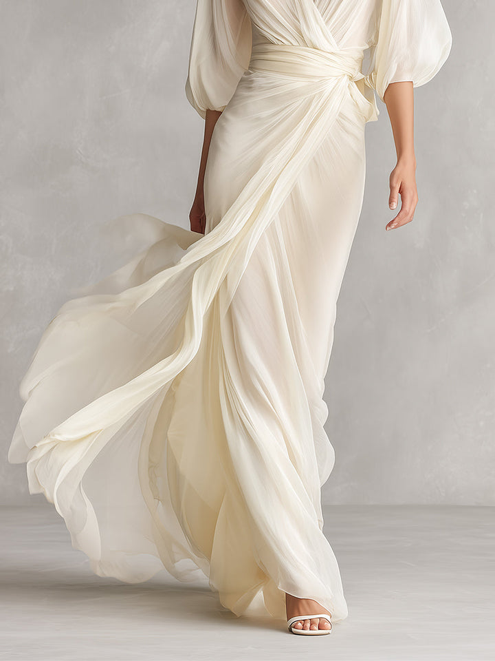 Marieke | Gedrapeerde Chiffon Maxi-jurk