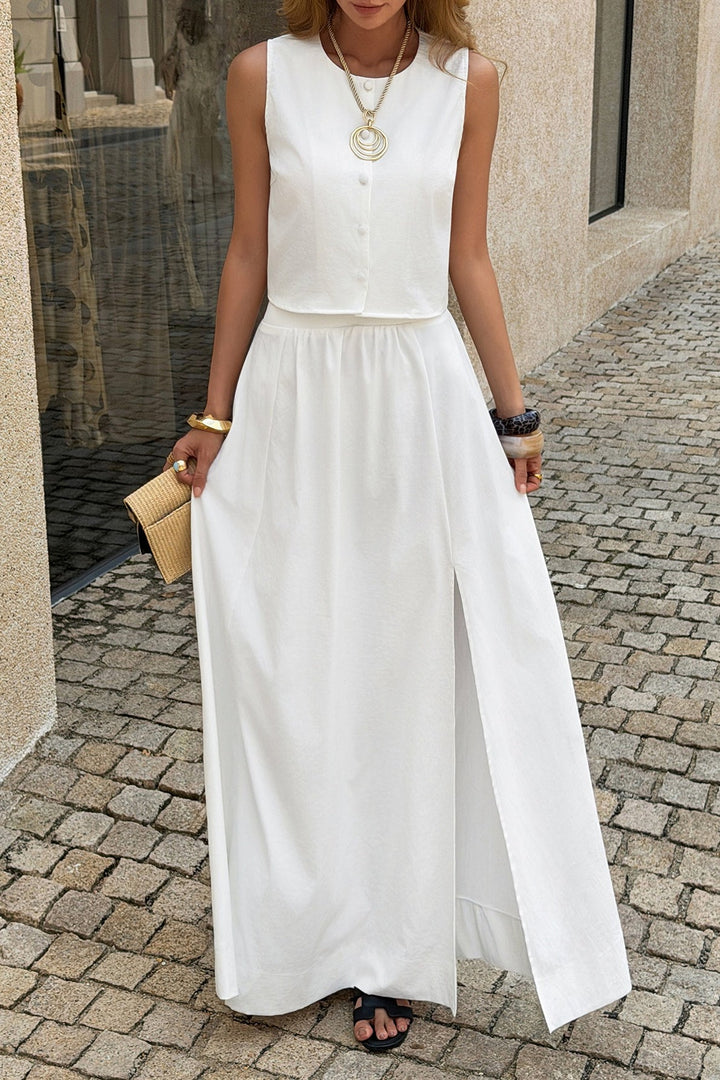 Saskia | Mouwloze Tweedelige Set met Maxirok