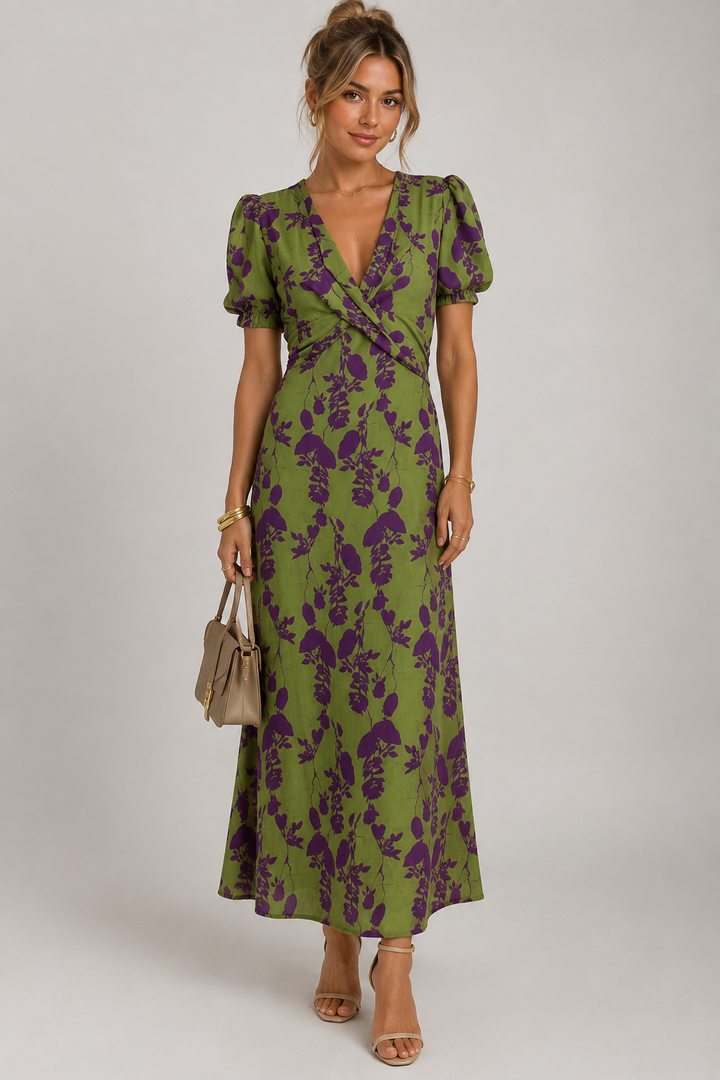Steffie | Bloemen Midi-jurk met Wikkelhals
