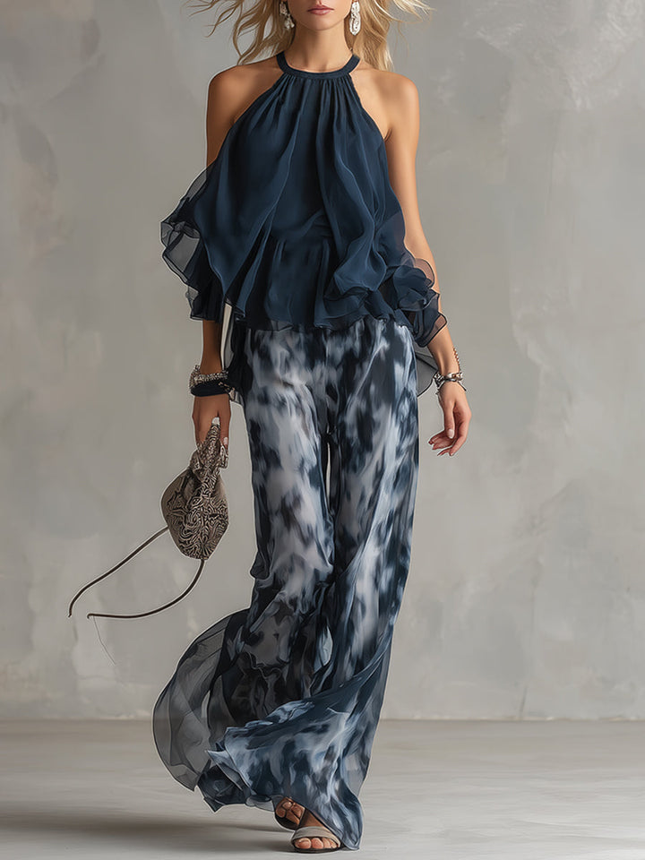Wilma | Chiffon Tweedelige Set met Halternek
