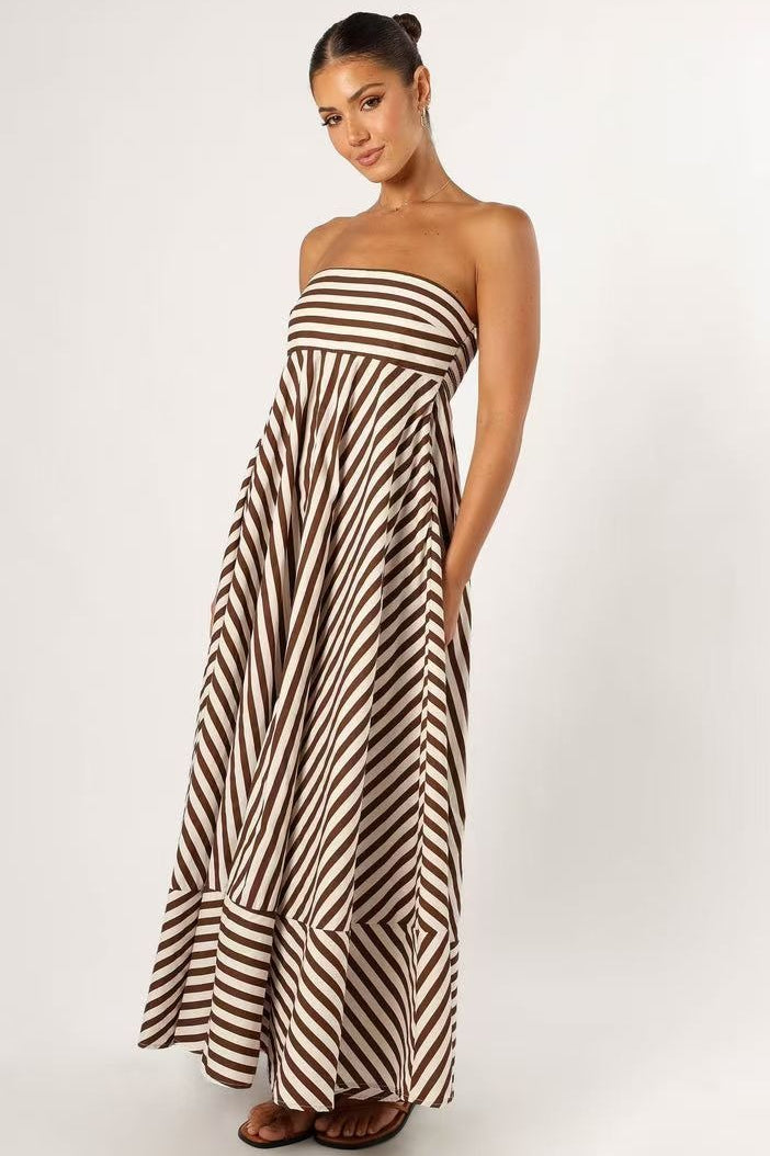 Elske | Gestreepte Strapless Maxi-jurk