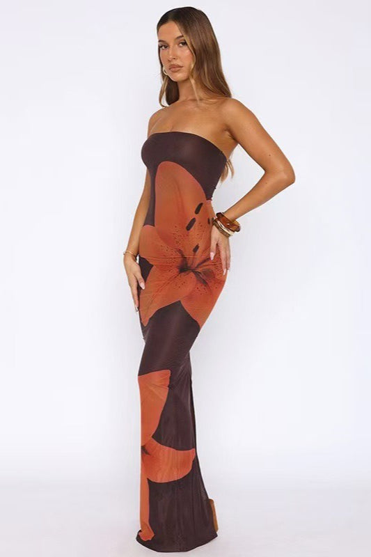 Mirthe | Strapless Geprinte Maxi-jurk