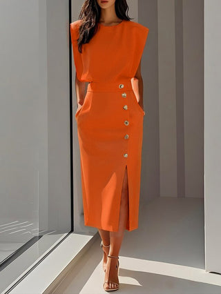 Nina | Sleeveless Side Button Midi