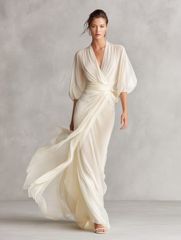 Marieke | Gedrapeerde Chiffon Maxi-jurk