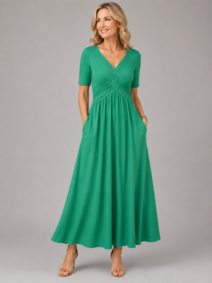 Anouk | Gedrapeerde Midi-jurk met V-Hals