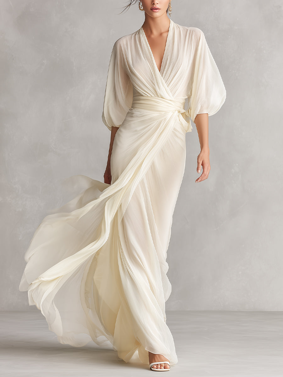 Marieke | Gedrapeerde Chiffon Maxi-jurk