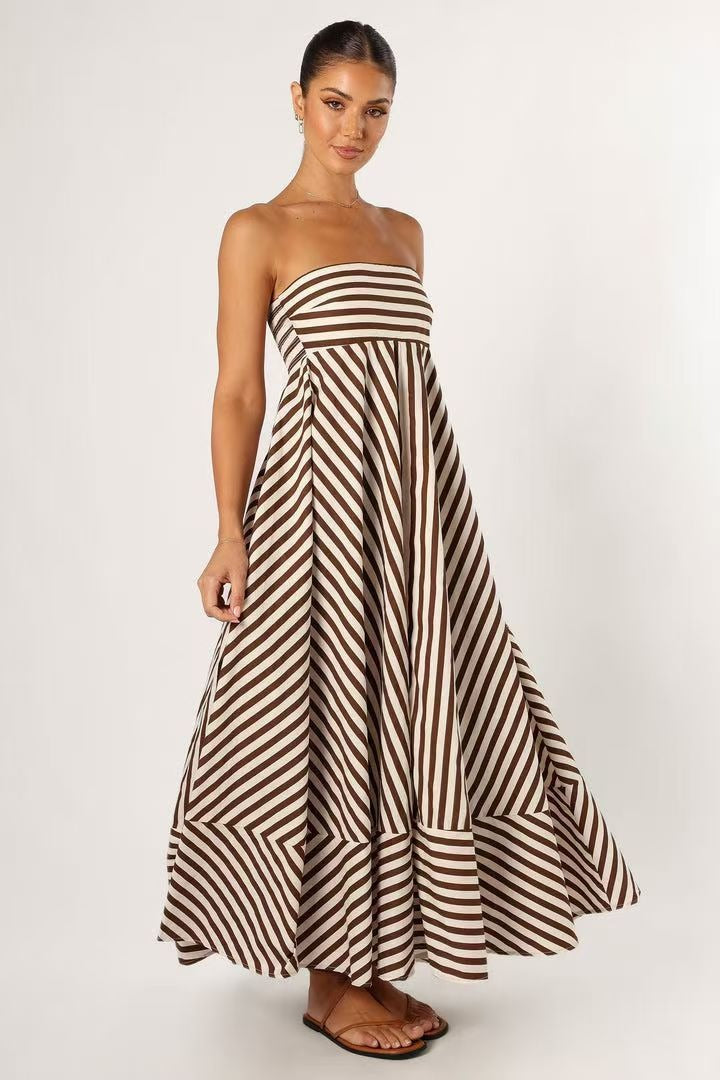 Elske | Gestreepte Strapless Maxi-jurk