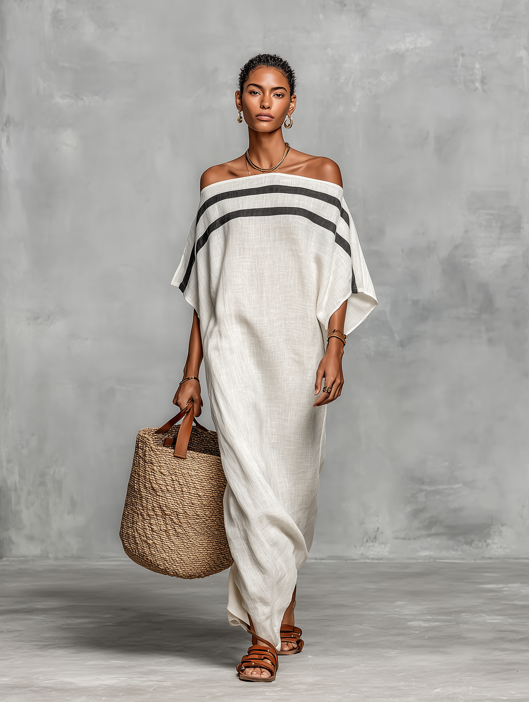 Jantine | Off-Shoulder Linnenmix Maxi-jurk