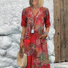 Noelle | Printed V Neck Short Sleeve Midi