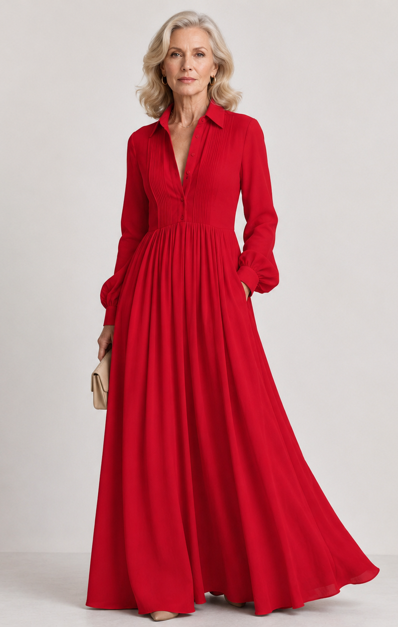 Ursula | Geplooide Doorknoop Maxi-jurk